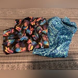 2 Men’s Colorful Tropical Print and Blue Swirl Polo Shirts - Size 2X - EUC